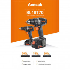 Акумулаторен безчетков ударeн винтоверт AIMSAK BL18T70, 18 V, 2 x 5 Ah