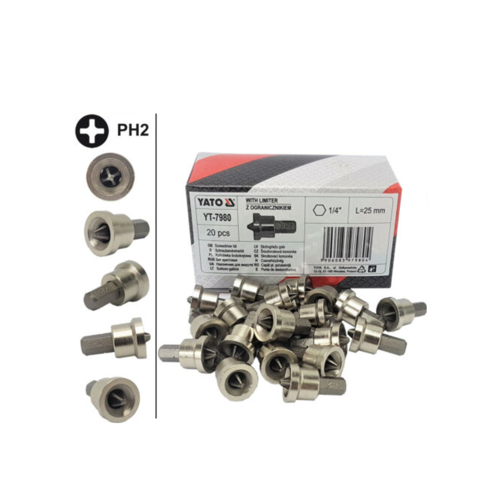 Бит за гипсокартон YATO, 1/4", PH 2 x 25 мм, 20 бр Бит за гипсокартон YATO, 1/4", PH 2 x 25 мм, 20 бр