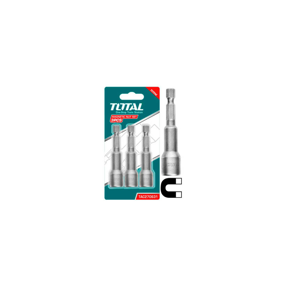 Комплект магнитни вложки TOTAL, 1/4", SW 8 x 65 мм, 3 части Комплект магнитни вложки TOTAL, 1/4", SW 8 x 65 мм, 3 части