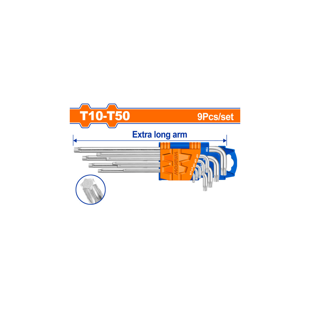 Комплект Г-образни ключове WADFOW, Ex-long, TORX, T10-T50, 9 броя Комплект Г-образни ключове WADFOW, Ex-long, TORX, T10-T50, 9 броя
