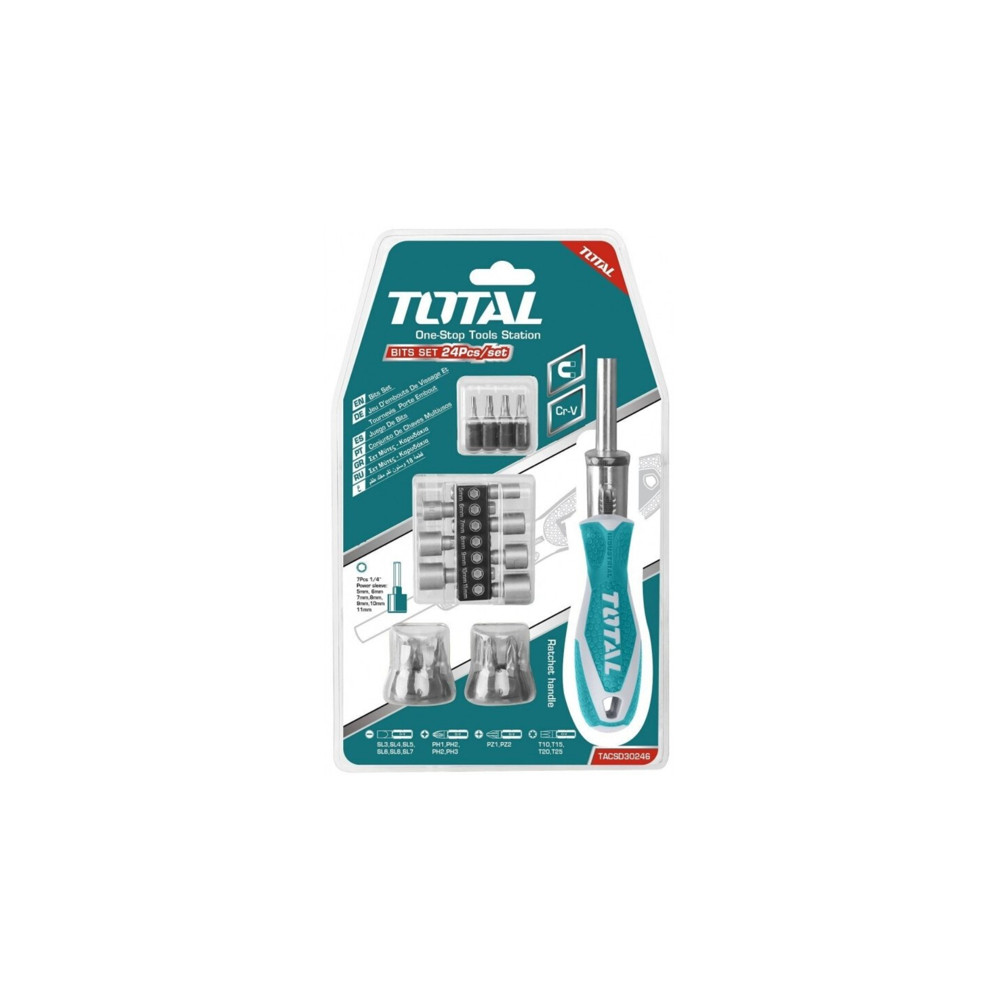 Комплект отвертка с тресчотка и битове TOTAL, 24 части Комплект отвертка с тресчотка и битове TOTAL, 24 части