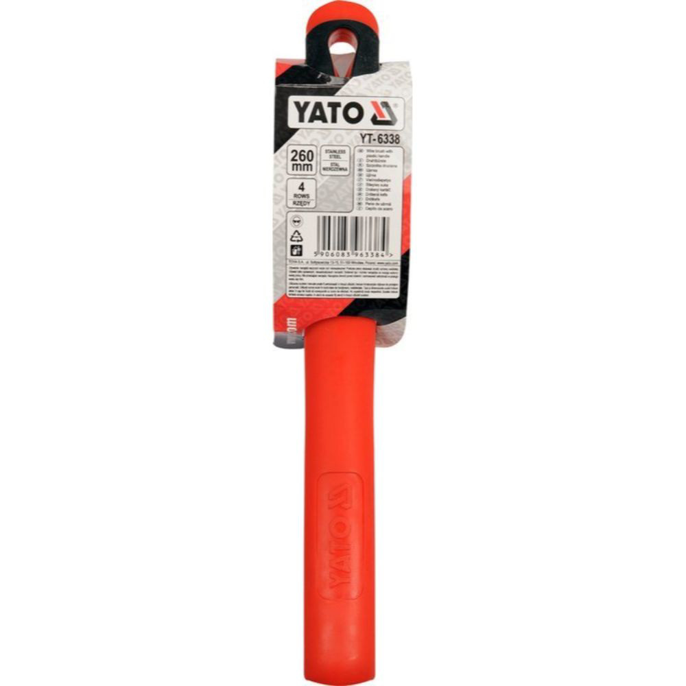 Телена четка с пластмасова дръжка YATO, INOX 4 реда Телена четка с пластмасова дръжка YATO, INOX 4 реда
