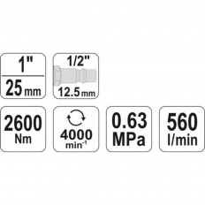 Пневматичен ударен гайковерт YATO 0960, 1", 2600 Nm