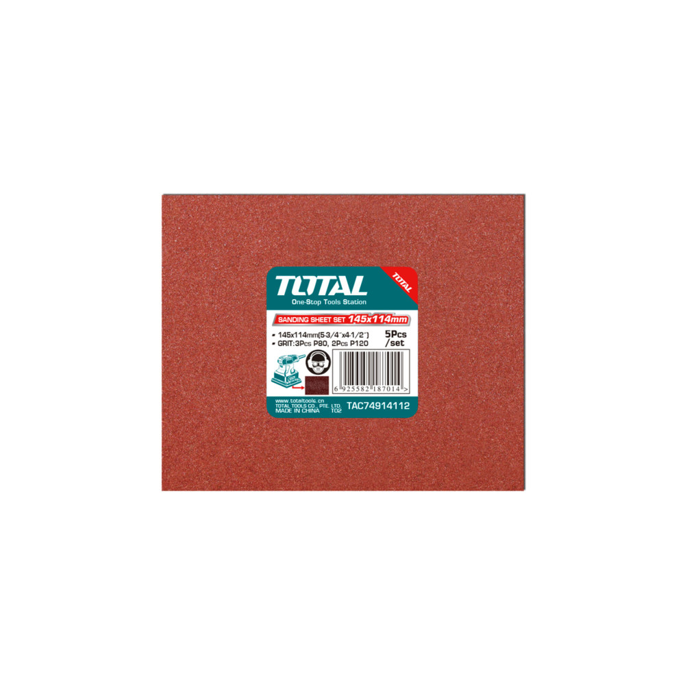Комплект шкурки на лист TOTAL, 145 x 114 мм, P80 - P120, 5 броя Комплект шкурки на лист TOTAL, 145 x 114 мм, P80 - P120, 5 броя
