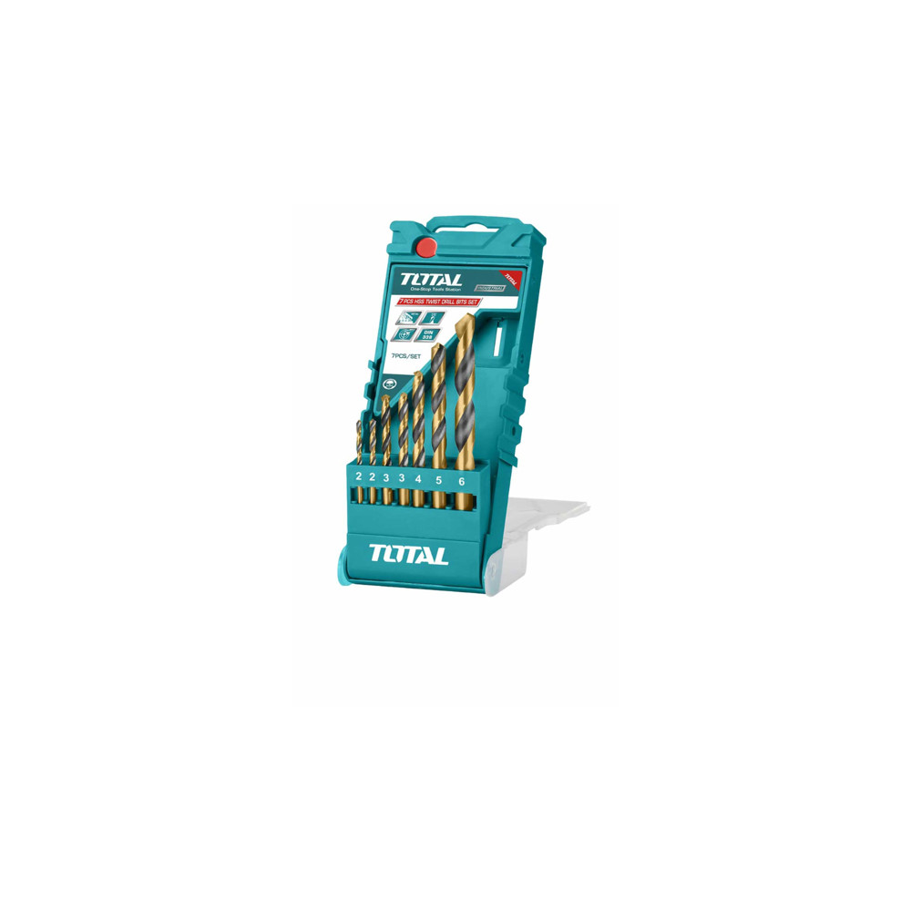 Комплект свредла TOTAL, цилиндричен захват, HSS, PVC кутия, 7 броя, Ø 2 - Ø 6 Комплект свредла TOTAL, цилиндричен захват, HSS, PVC кутия, 7 броя, Ø 2 - Ø 6