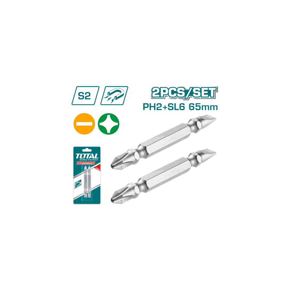 Бит накрайник двустранен TOTAL Industrial, PH2 + SL6, 2 броя Бит накрайник двустранен TOTAL Industrial, PH2 + SL6, 2 броя