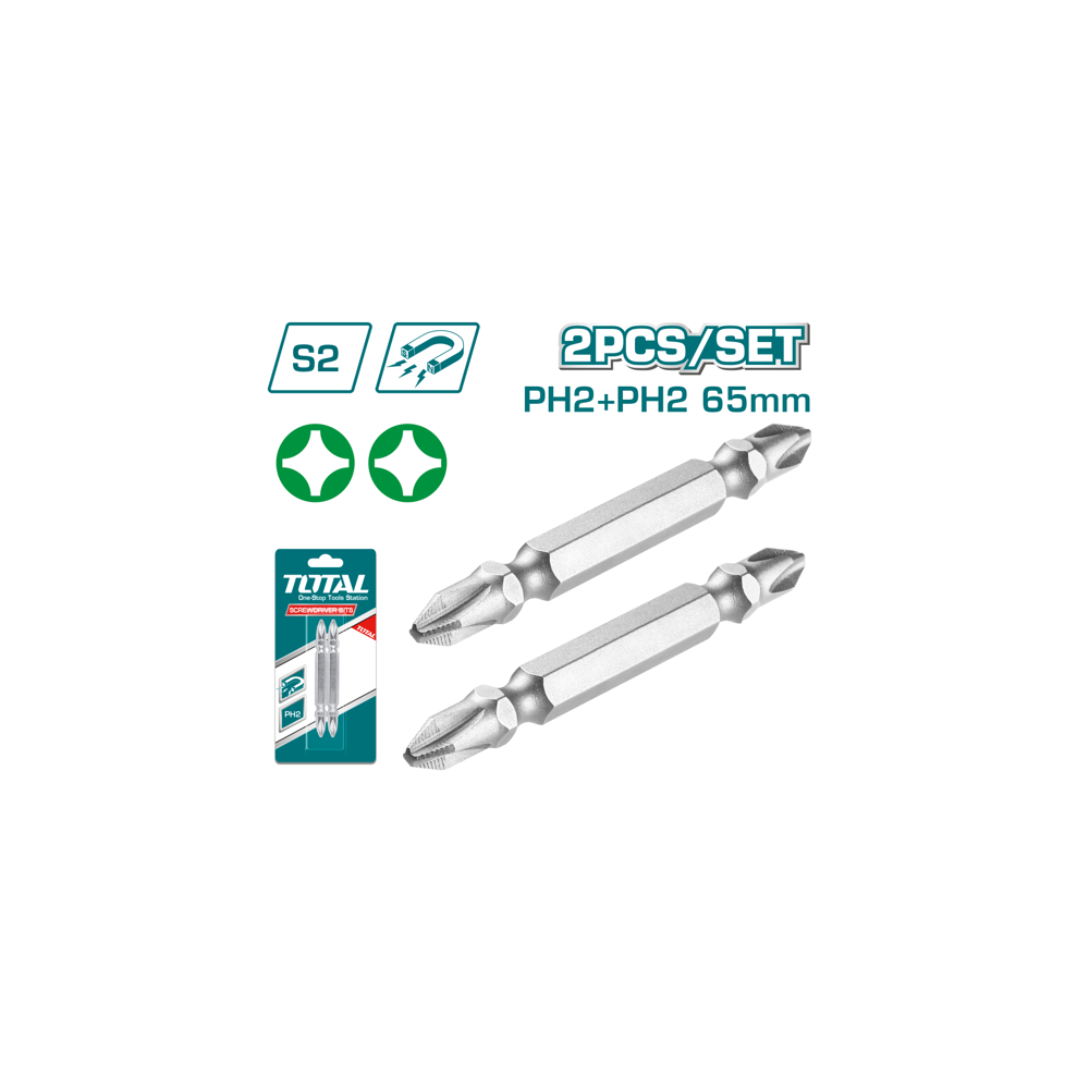 Бит накрайник двустранен TOTAL Industrial, PH2 x 65 mm, 2 броя Бит накрайник двустранен TOTAL Industrial, PH2 x 65 mm, 2 броя