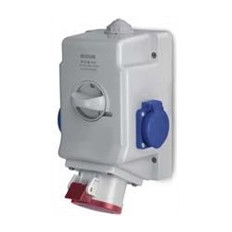 Промишлен комбиниран контакт 3P+Е 16A+2х шуко и ключ 0/I IP54 серия Optima Combi Scame