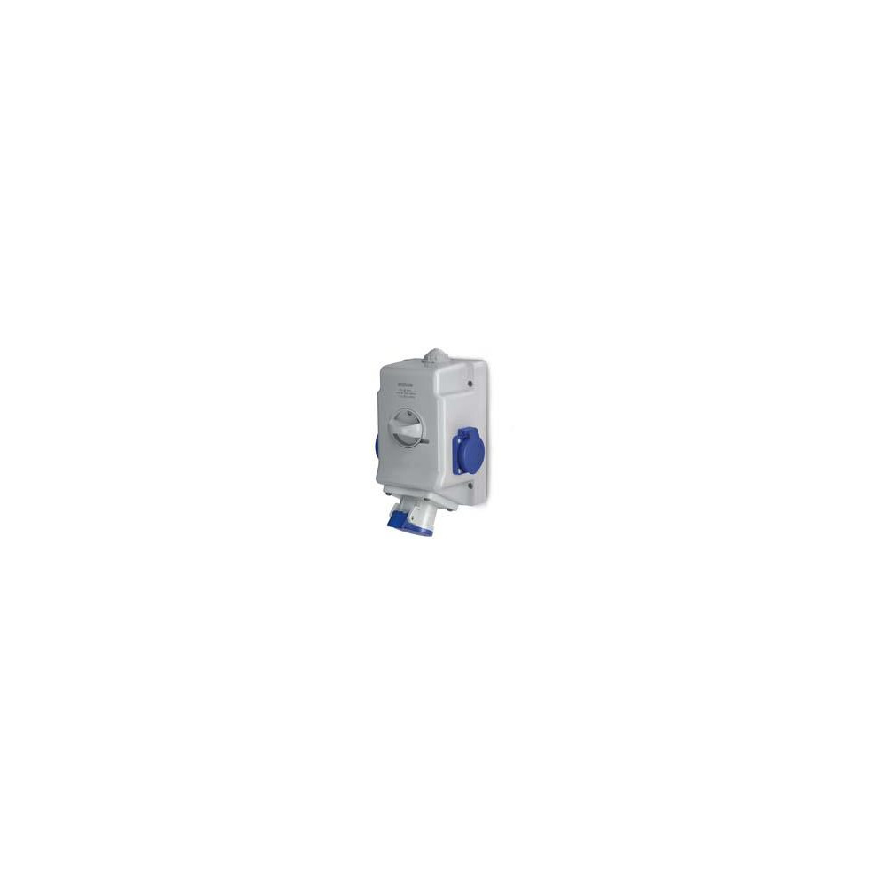 Промишлен комбиниран контакт 2P+Е 16A+2х шуко и ключ 0/I IP54 серия Optima Combi Scame