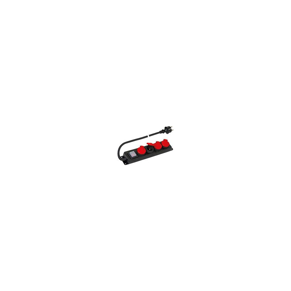 Разклонител с копче ЧЕРЕН 4x2P+E IP44 с кабел 1.5 метра / 1.5mm2 Scame