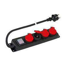 Разклонител с копче ЧЕРЕН 4x2P+E IP44 с кабел 1.5 метра / 1.5mm2 Scame