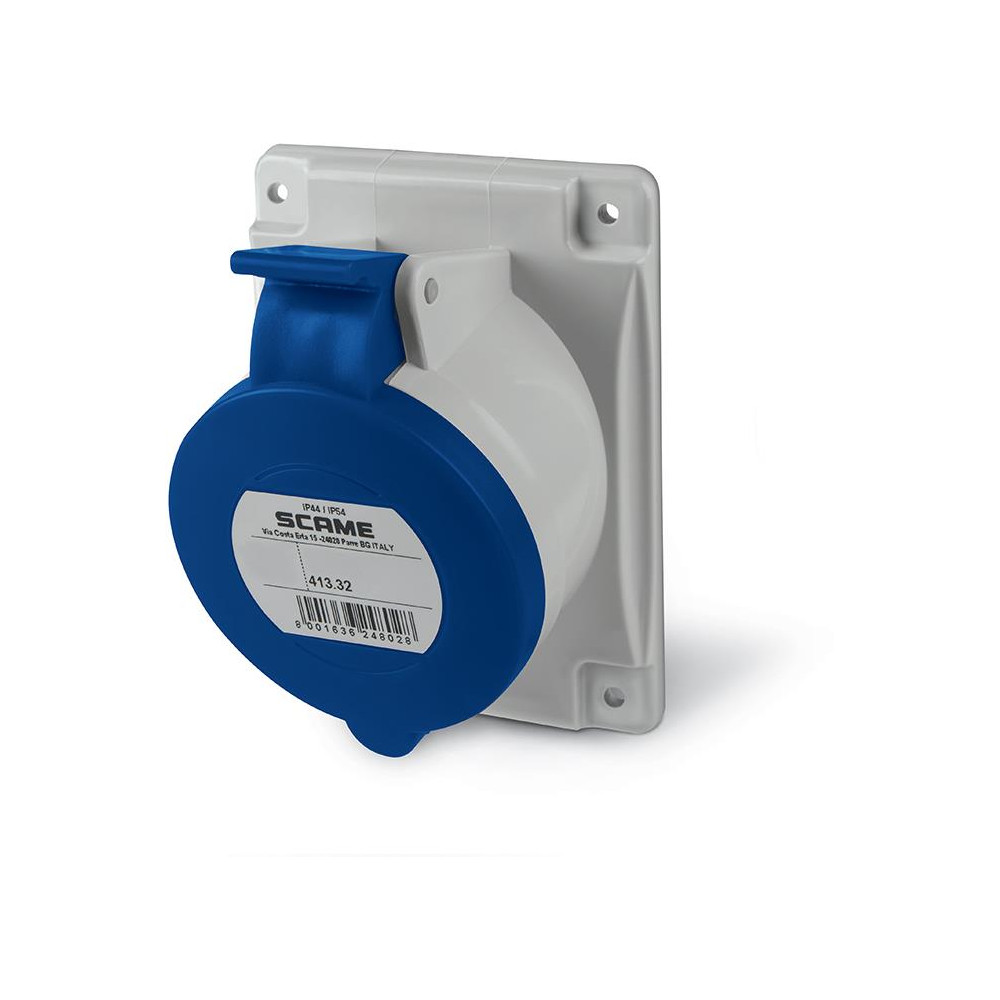 Промишлен контакт 2P+Е 32A 230V IP54 серия Optima панелен монтаж 84х106мм Scame