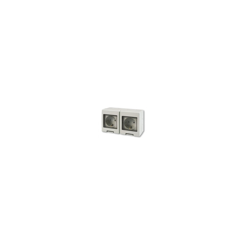 Контакт шуко ДВОЕН 16А с детска защита моноблок IP55 Unibox, цвят СИВ Scame Контакт шуко ДВОЕН 16А с детска защита моноблок IP55 Unibox, цвят СИВ Scame