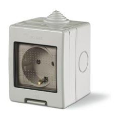 Контакт шуко 16A единичен с детска защита моноблок IP55 Unibox, цвят СИВ Scame