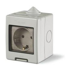 Контакт шуко 16A единичен с детска защита моноблок IP55 Unibox, цвят СИВ Scame