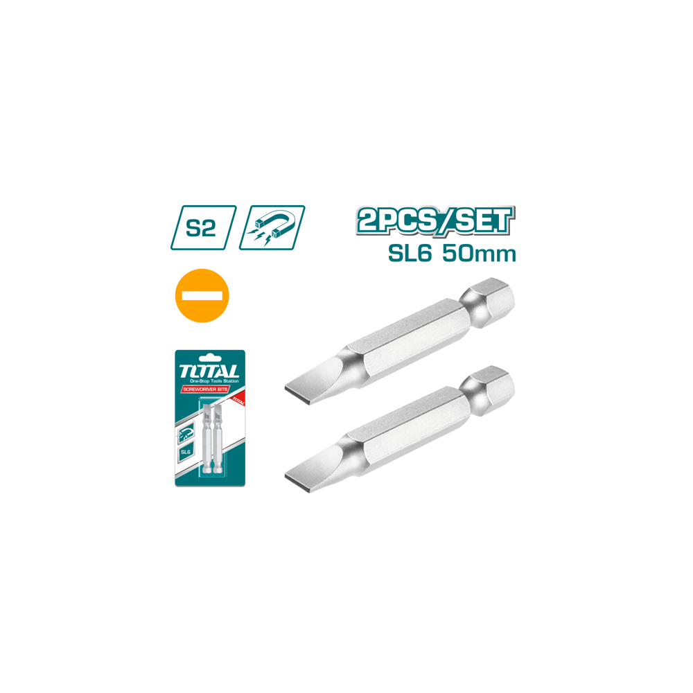 Бит накрайник TOTAL Industrial, SL6 x 50 mm, 2 броя Бит накрайник TOTAL Industrial, SL6 x 50 mm, 2 броя