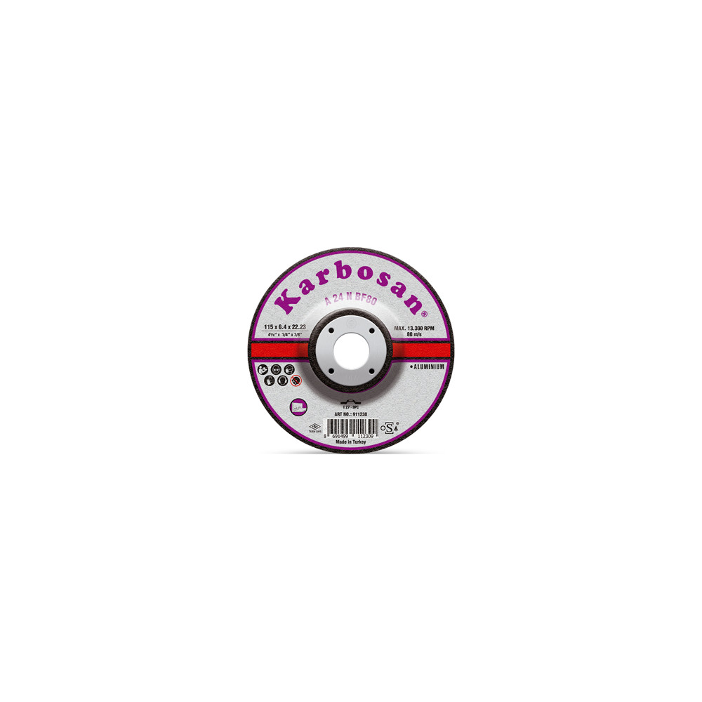 Диск за шлайфане на алуминй, изпъкнал, KARBOSAN A24N, Ø 125 x 6.4 x 22.23 mm Диск за шлайфане на алуминй, изпъкнал, KARBOSAN A24N, Ø 125 x 6.4 x 22.23 mm