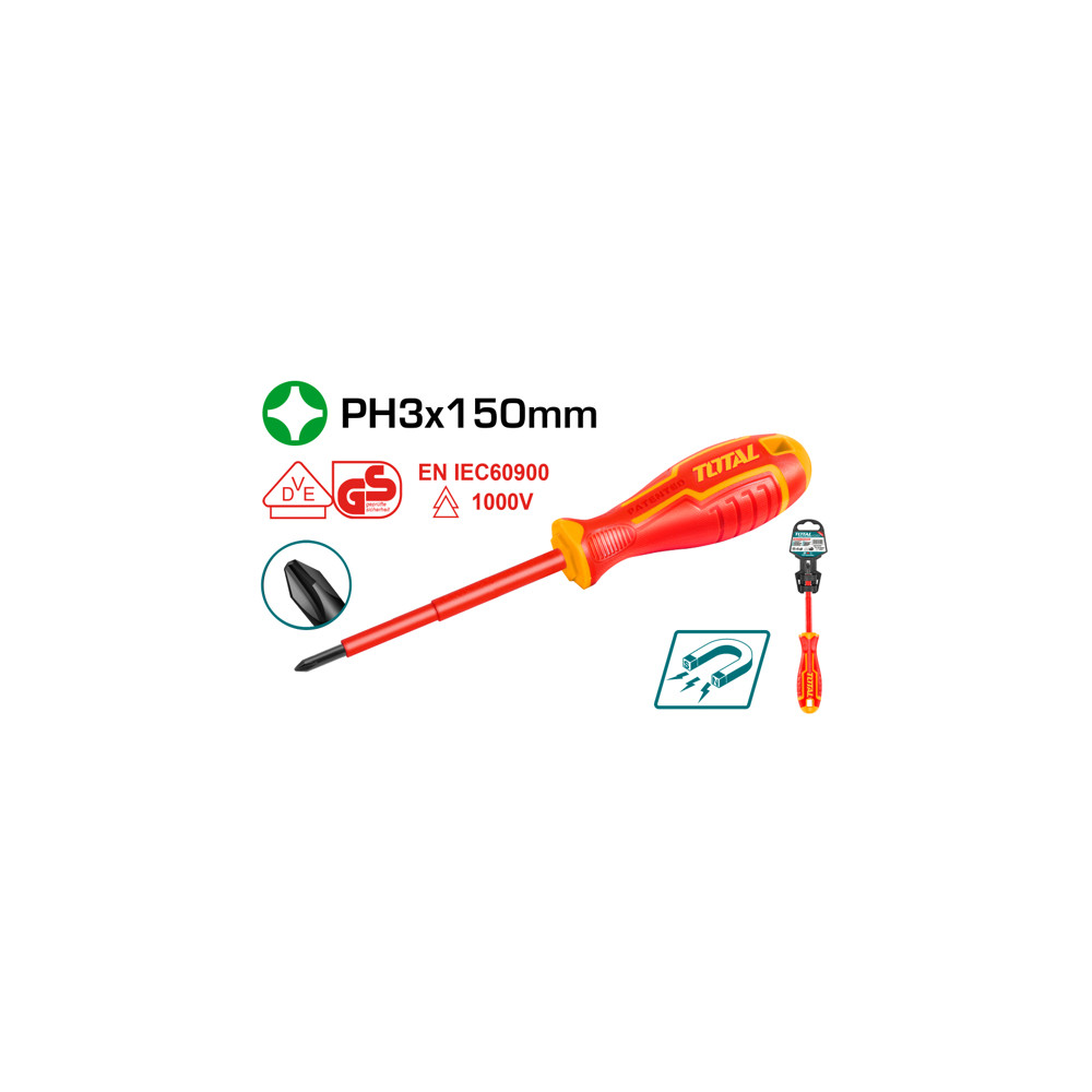 Отвертка, намагнетизирана TOTAL INDUSTRIAL, VDE 1000 V, PH 3 x 150 Отвертка, намагнетизирана TOTAL INDUSTRIAL, VDE 1000 V, PH 3 x 150