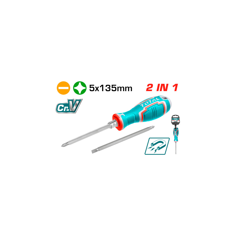 Отвертка 2в1 TOTAL, PH1 + SL5 x 135 мм