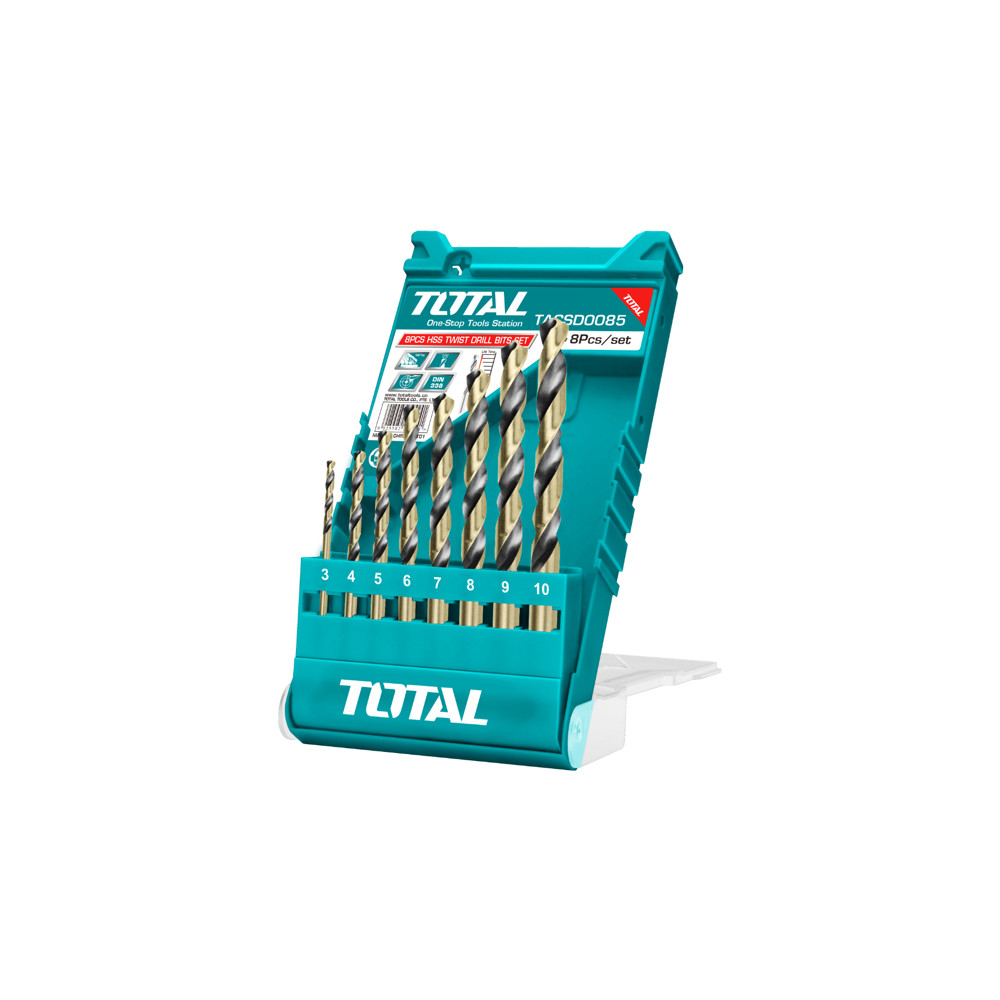 Комплект свредла TOTAL, HSS, 8 броя, Ø3 - Ø10 mm Комплект свредла TOTAL, HSS, 8 броя, Ø3 - Ø10 mm
