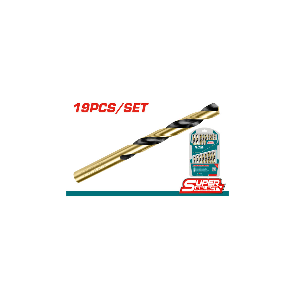 Комплект свредла TOTAL, HSS, 19 броя, Ø1 - Ø10 mm Комплект свредла TOTAL, HSS, 19 броя, Ø1 - Ø10 mm