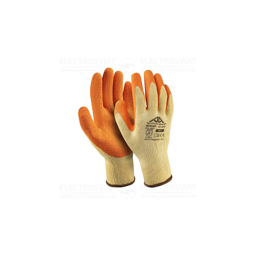 РАБОТНИ РЪКАВИЦИ ACTIVE GRIP, 10G ПОЛИЕСТЕР, ОРАНЖЕВ НАБРЪЧКАН ЛАТЕКС - 10/XL