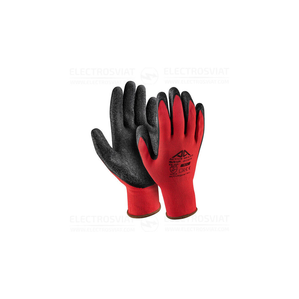 РАБОТНИ РЪКАВИЦИ ACTIVE GRIP, 13G ПОЛИЕСТЕР, ЧЕРЕН НАБРЪЧКАН ЛАТЕКС - 8/M