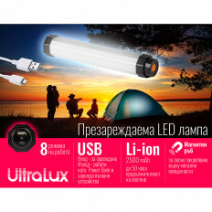 LED USB МУЛТИФУНКЦИОНАЛНА ПРЕЗАРЕЖДАЕМА ЛАМПА 3W 2500MAH 5000K IP65