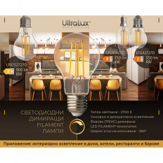 LED FILAMENT ЛАМПА КОНУС, ДИМИРАЩА, 4W, E14, 2700K, 220-240V AC, ТОПЛА СВЕТЛИНА