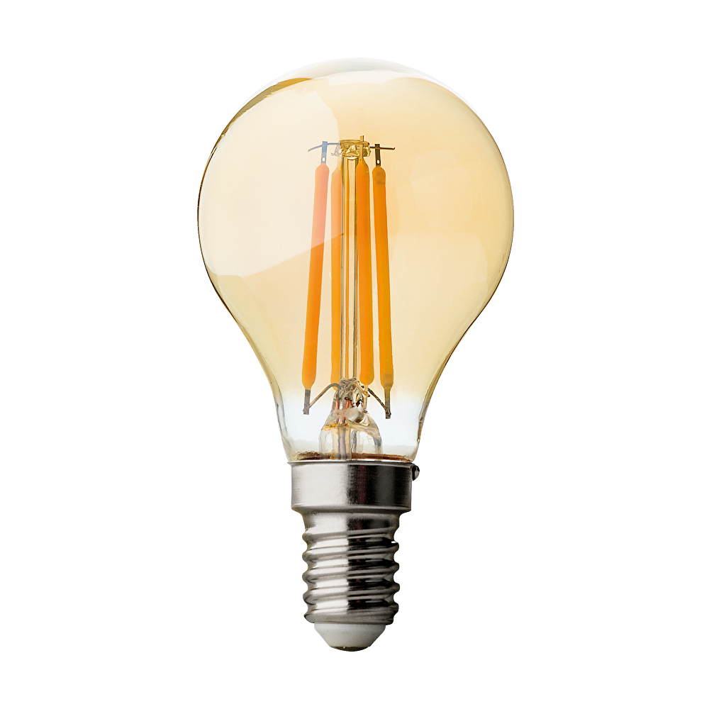 LED FILAMENT ТОПКА, ДИМИРАЩА, 4W, E14, 2500K, 220V AC, АМБЪР