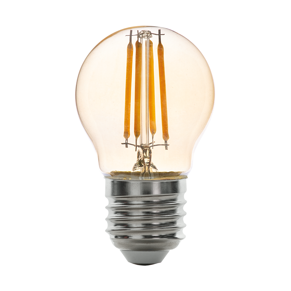 LED FILAMENT ТОПКА, ДИМИРАЩА, 4W, E27, 2500K, 220V AC, АМБЪР