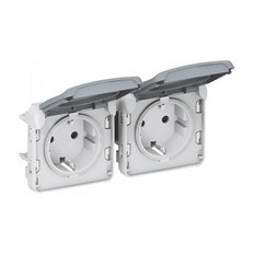 Двоен контакт шуко за вграждане IP55 цвят Сив Plexo Legrand