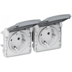 Двоен контакт шуко за вграждане IP55 цвят Сив Plexo Legrand
