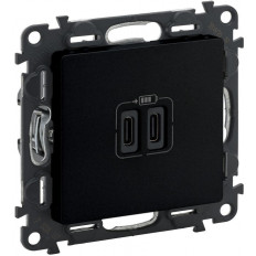 Розетка 2хUSB за зареждане тип C+C 3A 15W цвят Черен Valena Life Legrand