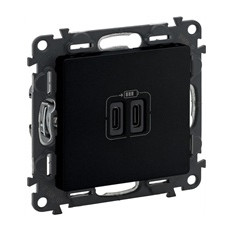 Розетка 2хUSB за зареждане тип C+C 3A 15W цвят Черен Valena Life Legrand