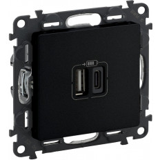 Розетка 2хUSB за зареждане тип A+C 3A 15W цвят Черен Valena Life Legrand