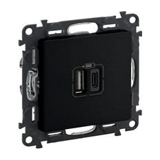 Розетка 2хUSB за зареждане тип A+C 3A 15W цвят Черен Valena Life Legrand