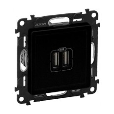 Розетка 2хUSB за зареждане тип A 2.4A 12W цвят Черен Valena Life Legrand