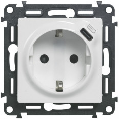 Контакт ШУКО 2P+E 16A + USB тип C 1.5A 7.5W цвят Бял Valena Life Legrand