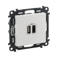 Розетка 2хUSB за зареждане тип A+C 3A 15W цвят Бял Valena Life Legrand