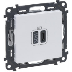 Розетка USB за зареждане тип C Power Delivery 30W цвят Бял Valena Life Legrand