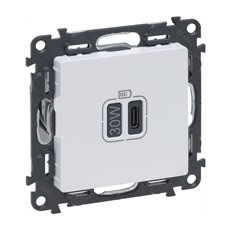 Розетка USB за зареждане тип C Power Delivery 30W цвят Бял Valena Life Legrand
