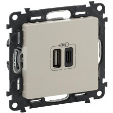 Розетка 2хUSB за зареждане тип A+C 3A 15W цвят крем Valena Life Legrand
