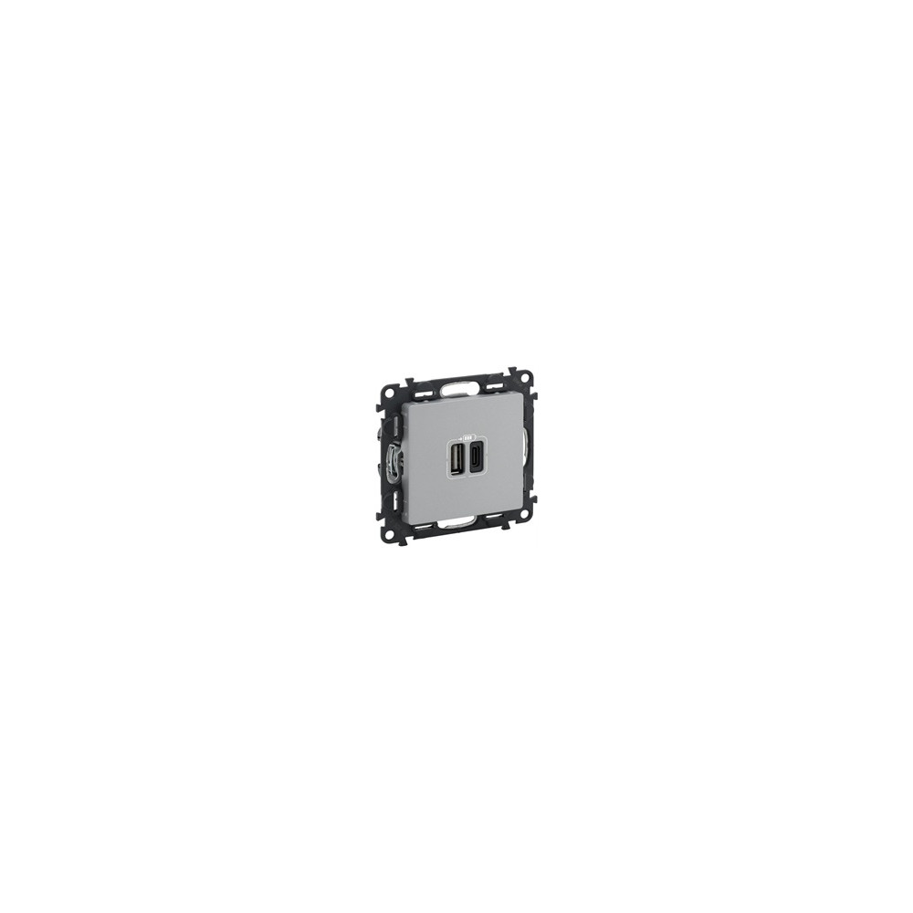 Розетка 2хUSB за зареждане тип A+C 3A 15W цвят Aлуминий Valena Life Legrand