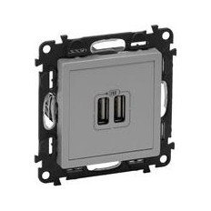 Розетка 2хUSB за зареждане тип A 2.4A 12W цвят Aлуминий Valena Life Legrand