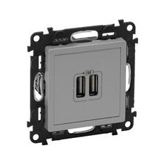 Розетка 2хUSB за зареждане тип A 2.4A 12W цвят Aлуминий Valena Life Legrand