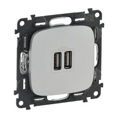 Розетка 2хUSB за зареждане тип A 2.4A 12W цвят Алуминий Valena Allure (комплект с механизъм) Legrand