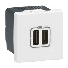 Розетка 2хUSB за зареждане тип A+C 3A 15W 2 мод. цвят Бял Mosaic Legrand
