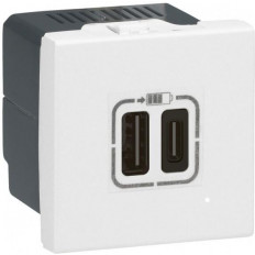 Розетка 2хUSB за зареждане тип A+C 3A 15W 2 мод. цвят Бял Mosaic Legrand