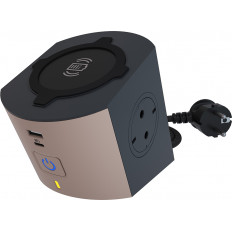 Разклонител кафяв 2x2P+E с кабел 2 метра с безжично зарядно 10W и USB A+C 3A 15W Corner NEW Legrand